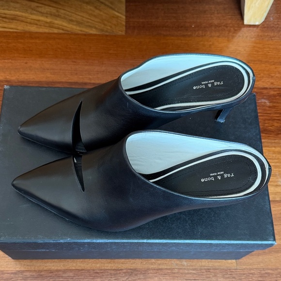 Rag & Bone Sleek Black Leather Mules - Picture 3 of 4